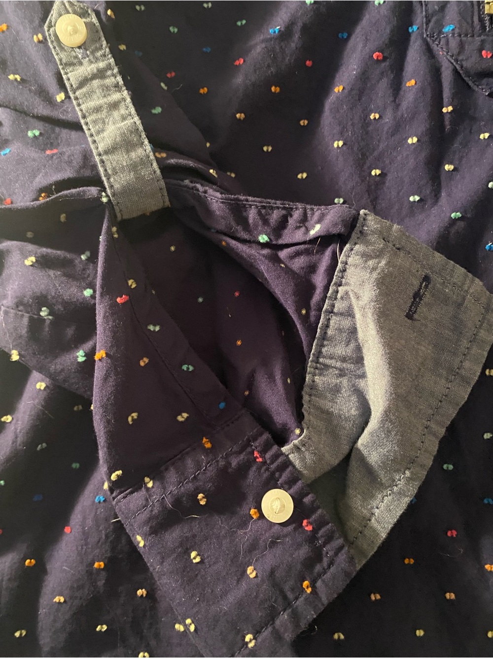 Tommy Hilfiger Navy Polka Dot Zip-Front Button-Down Shirt - Picture 4 of 4